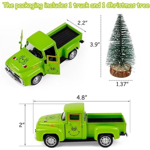 Green Christmas Truck Decor with Faux Tree - 4.7'' Vintage Green Truck Table - Picture 3 of 7